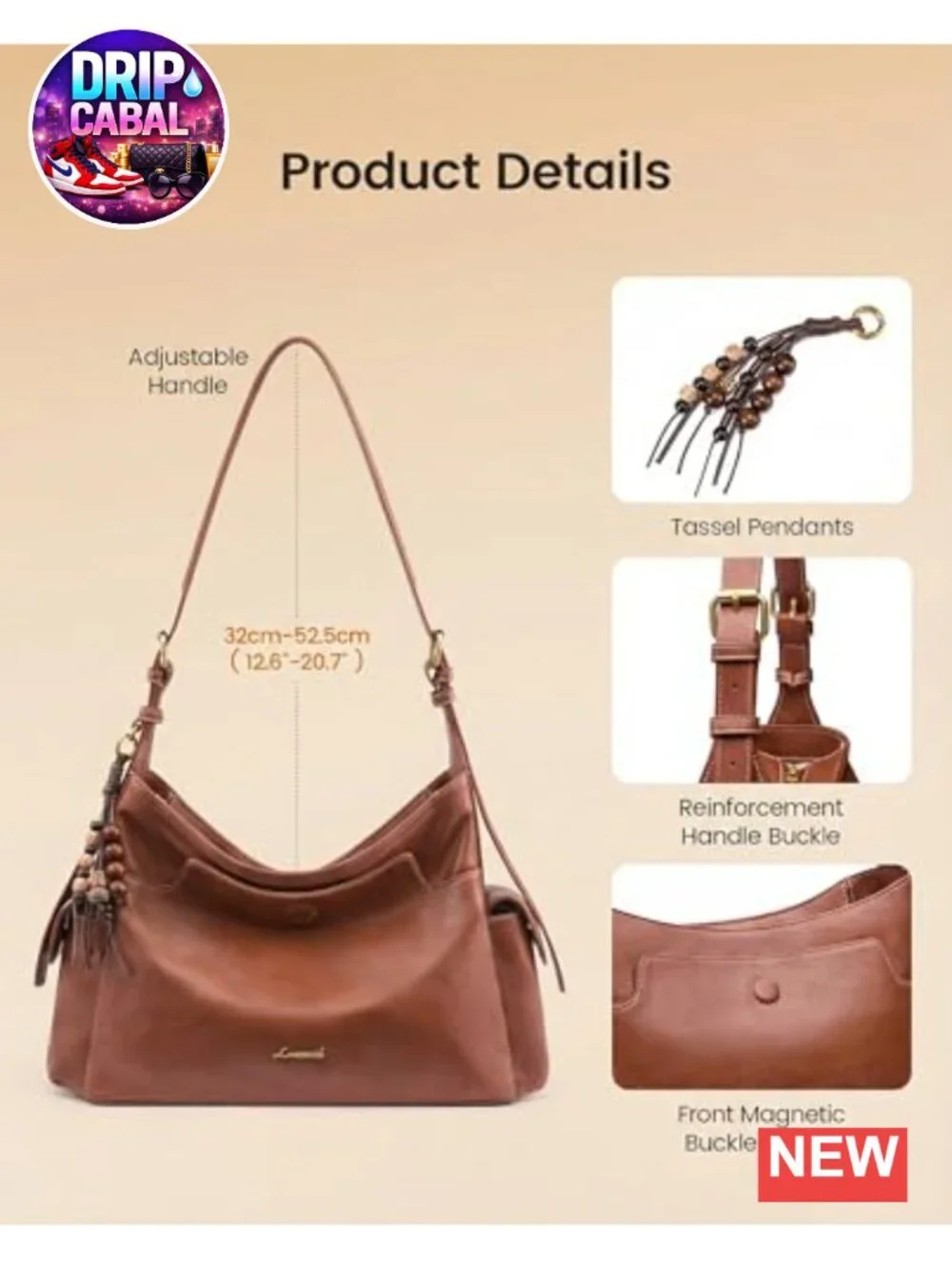 Women's Hobo Handbag with Tassel Charm - Vegan Leather Shoulder Bag for Women